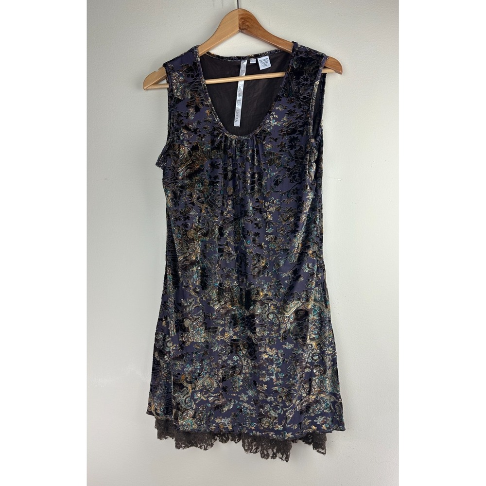 Rancho Estancia Burnout Velvet Lace Hem Mini Dress Purple Paisley L Witchy Goth - Picture 4 of 16